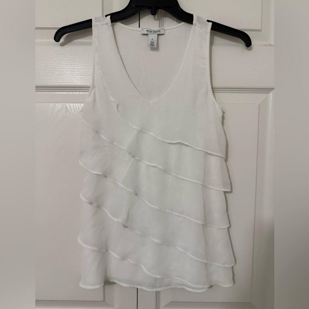 LAST CHANCE White House Black Market Ivory Ruffled Sleeveless Blouse
